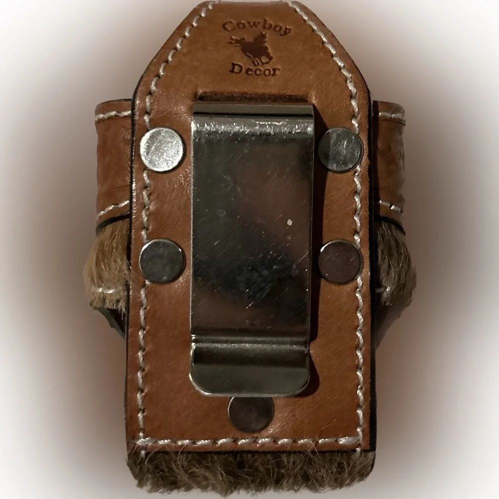 Cowboy Hand Tooled Leather Pouch Metal Belt Hook small phone
